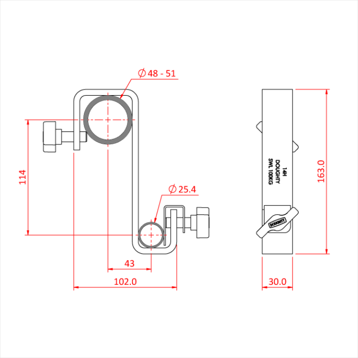 Six-Track crochet en S pour tube de 48-51mm et tube de 25mm, noir