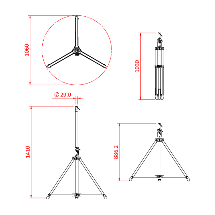 Pied pour poursuite SHADOW RANGE 88-141cm, CMU 40kg, noir