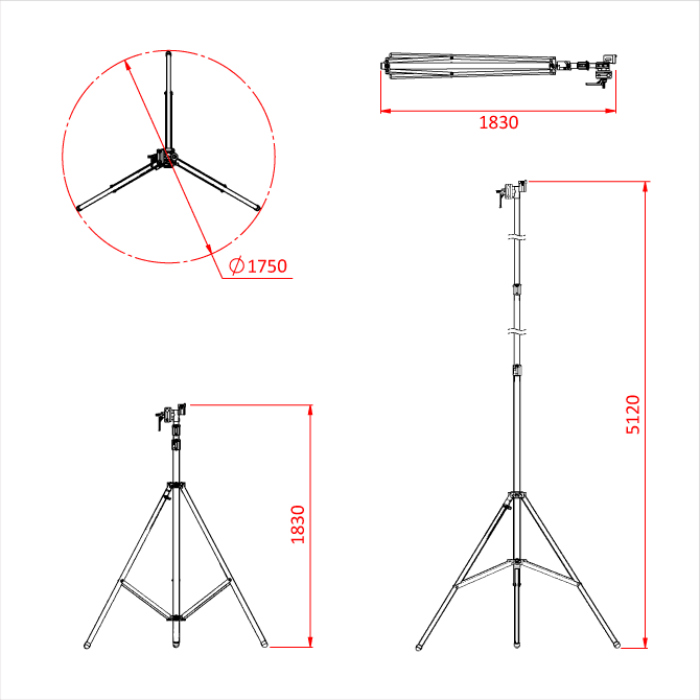 Pied WIDE BASE HI-OverHaed 183-512m grande base, 40kg, noir