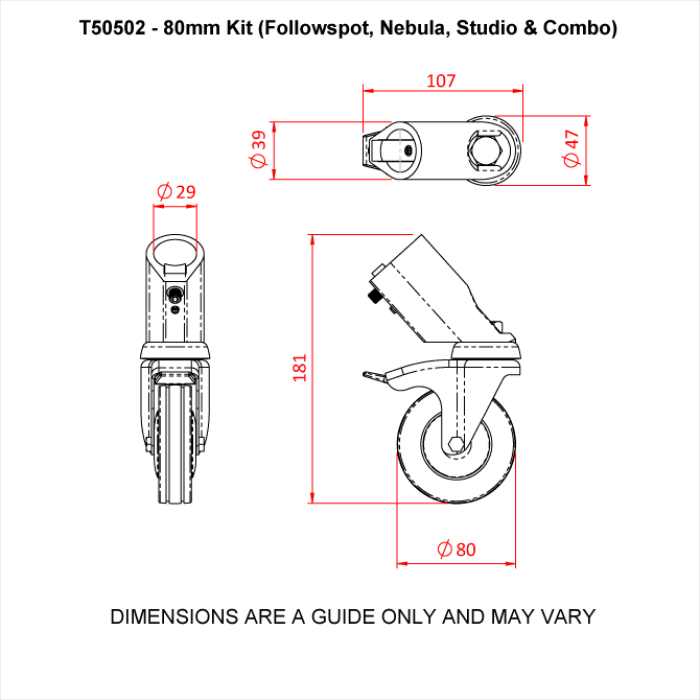 Ensemble de roues 75mm (pour pied poursuite, Studio 2000, 3500, 5000 etc.)