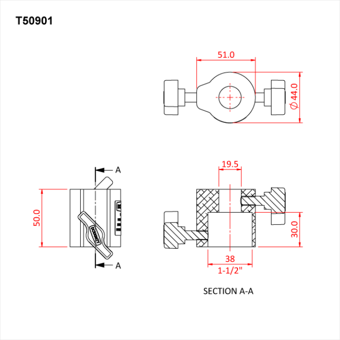 Adaptateur pour pied 38mm pour spigot 19mm