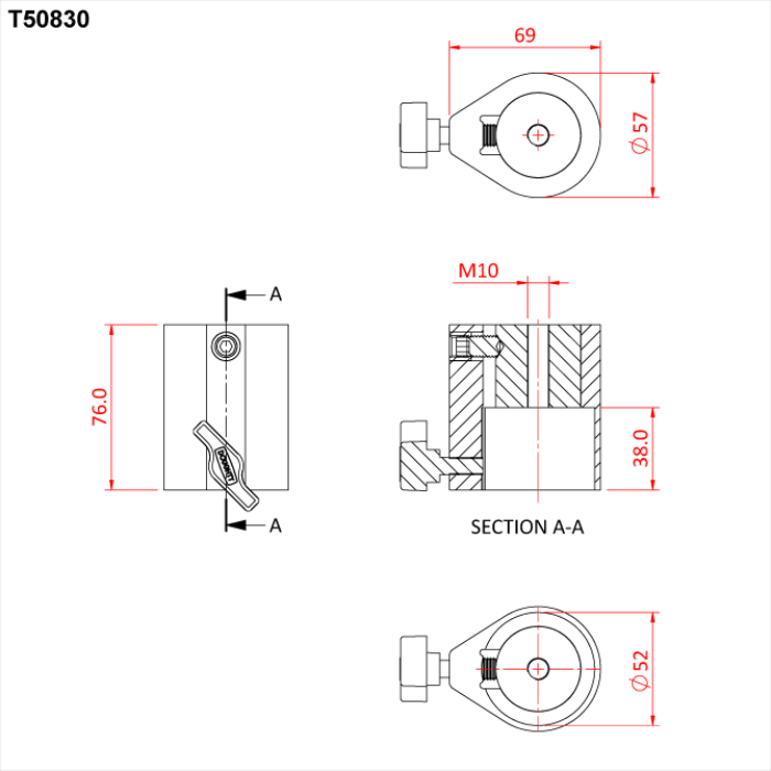 Récepteur pour tube de 51mm avec pas de vis M10