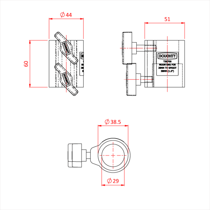 Adaptateur pour pied 38mm pour spigot 28mm