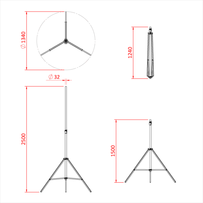 Pied NEUTRON gamme SHADOW 2 sections 150-250cm, CMU 30kg, noir