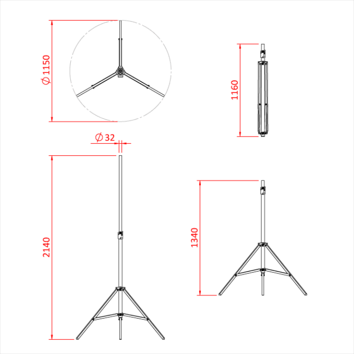 Pied COMET gamme SHADOW 2 sections 134-214m, CMU 30kg, noir
