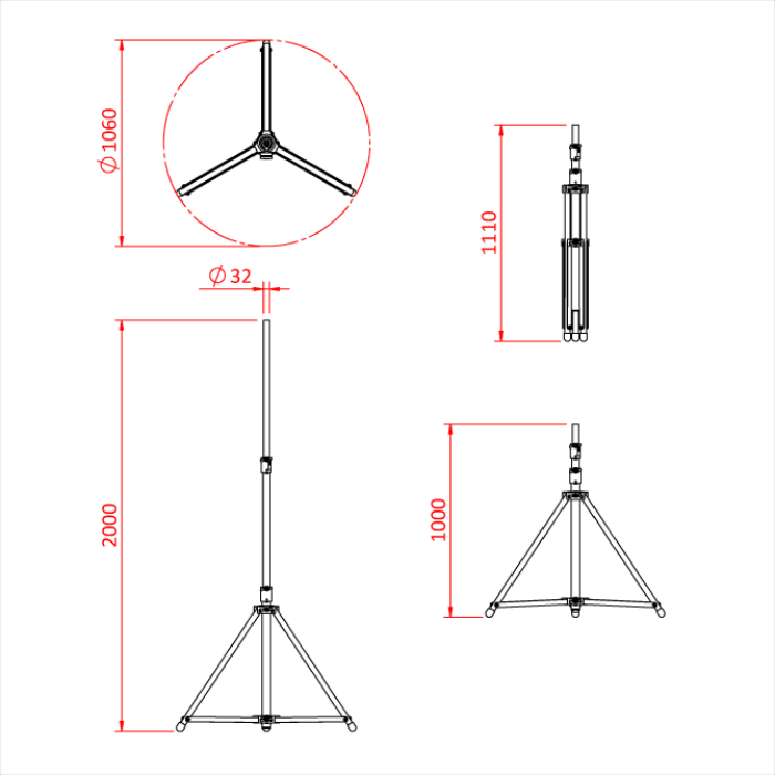 Pied SHADOW 2000, 3 sections 100-200cm, CMU 40kg, noir