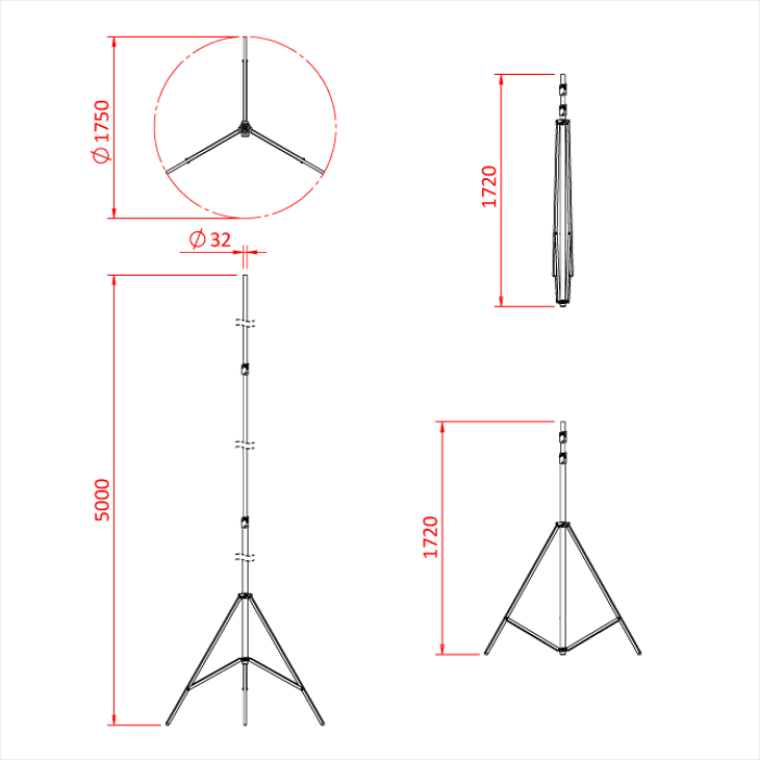Pied SHADOW 5000, 2 sections, 172-500cm, CMU 40kg, noir