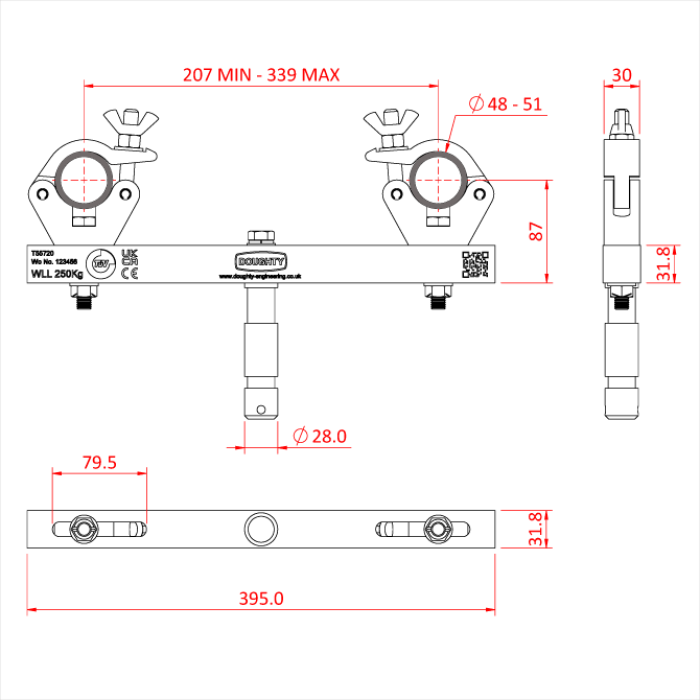 Adaptateur pour structure multi taille sur un spigot 28mm, CMU 250kg, argent