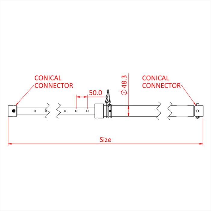 Extension ajustable pour système modulaire 100 à 170cm, livré avec 2 goupilles à écrou CCS6-604, noire