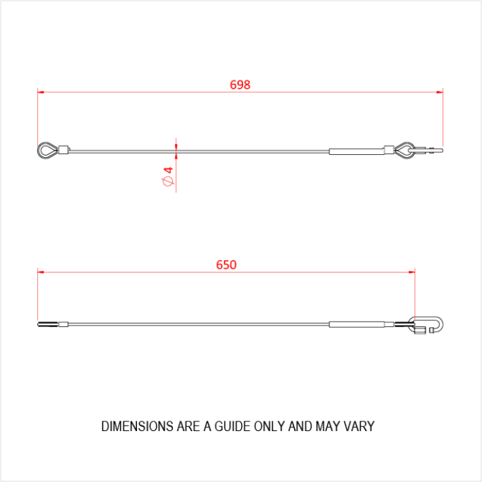 Elingue de sécurité 4mm x 650 avec maillon rapide M6, CMU 100kg, argent