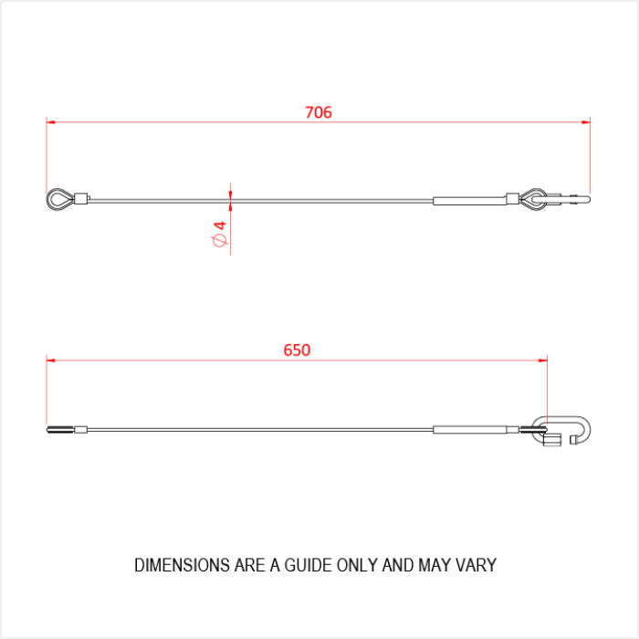Elingue de sécurité 4mm x 650 avec maillon rapide M6, CMU 200kg, argent