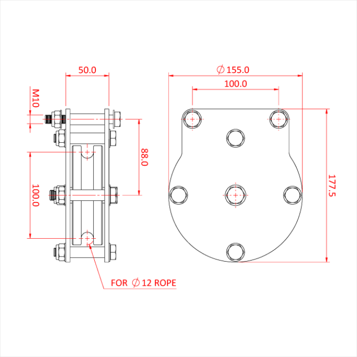 Poulie charge lourde 100mm (simple rainure) (pour corde)
