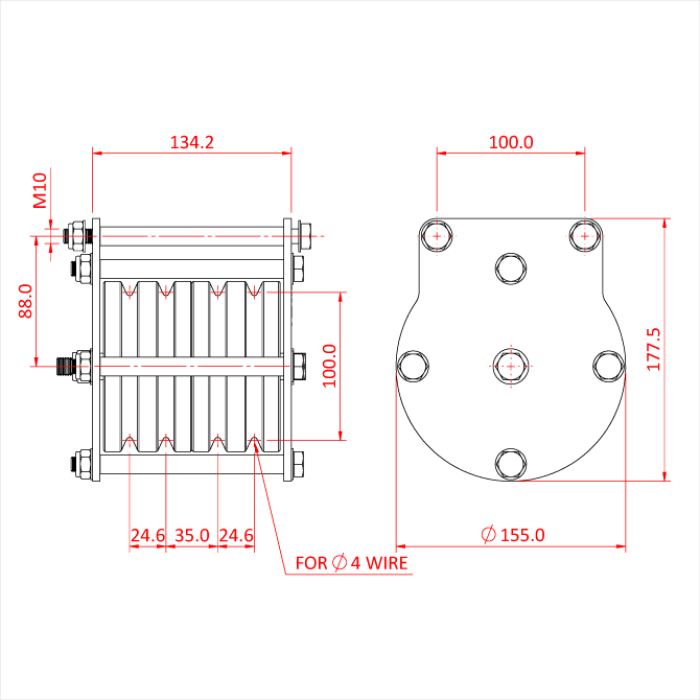 Poulie charge lourde 100mm (quadruple rainure) (pour câble)