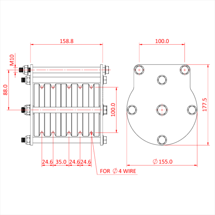 Poulie charge lourde 100mm (quintuple rainure) (pour câble)