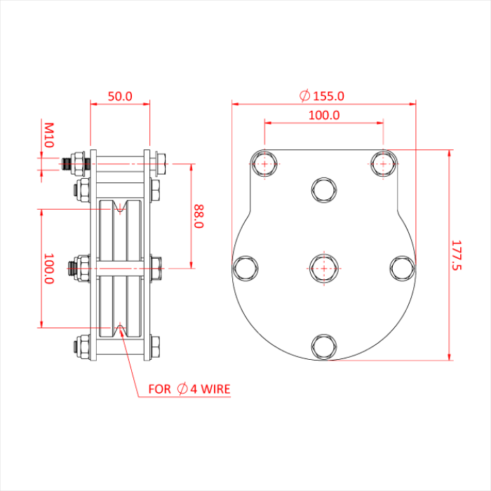 Poulie charge lourde 100mm (simple rainure) (pour câble)