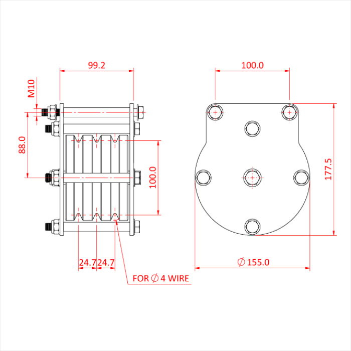 Poulie charge lourde 100mm (triple rainure) (pour câble)