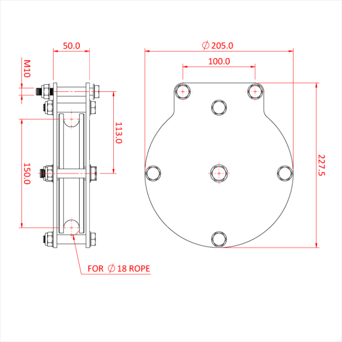 Poulie charge lourde 150mm (simple rainure) (pour corde)