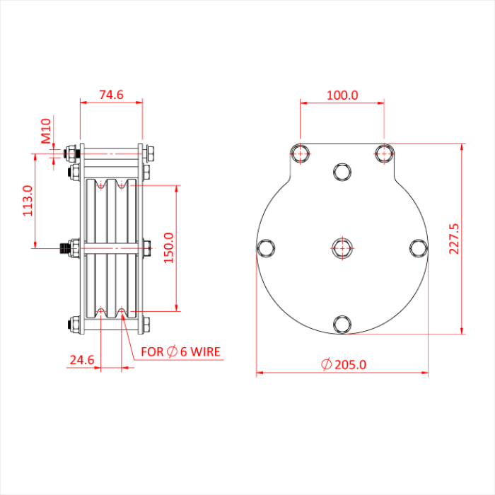 Poulie charge lourde 150mm (double rainure) (pour câble)