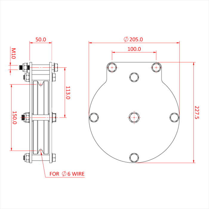 Poulie charge lourde 150mm (simple rainure) (pour câble)