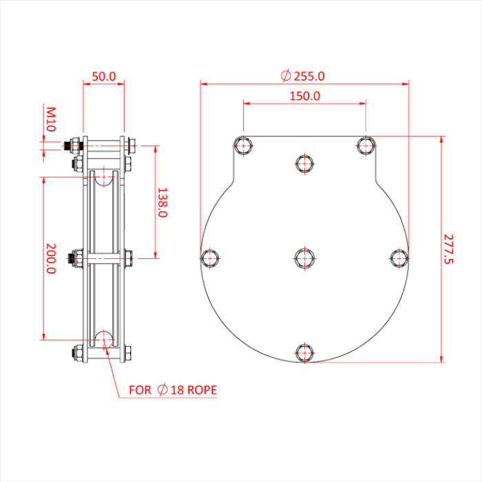 Poulie charge lourde 200mm (simple rainure) (pour corde)
