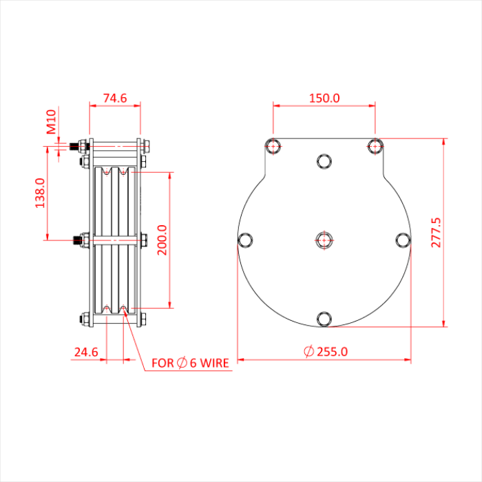 Poulie charge lourde 200mm (double rainure) (pour câble)