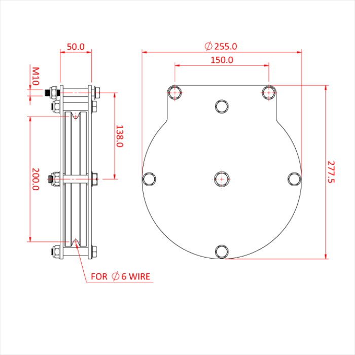 Poulie charge lourde 200mm (simple rainure) (pour câble)