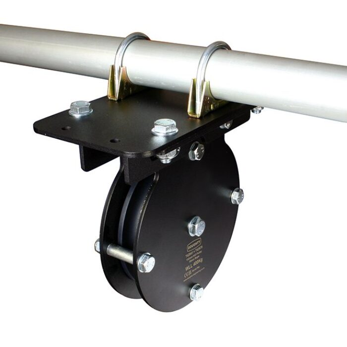 Plaque de fixation de poulie simple sur un tube de 48-51mm, CMU 600kg, noir