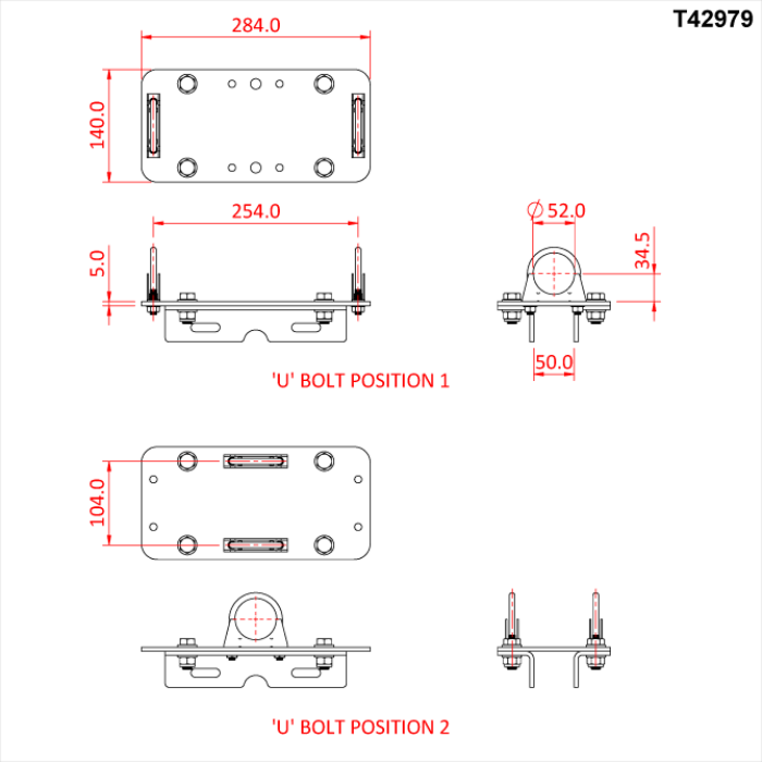Plaque de fixation de poulie simple sur un tube de 48-51mm, CMU 600kg, noir