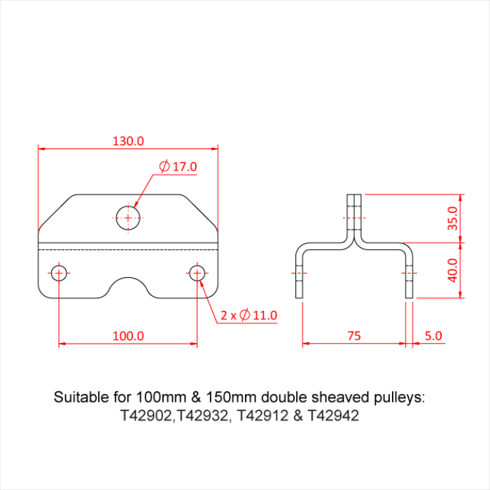 Support auvent pour double poulie charge lourde, 100mm & 150mm