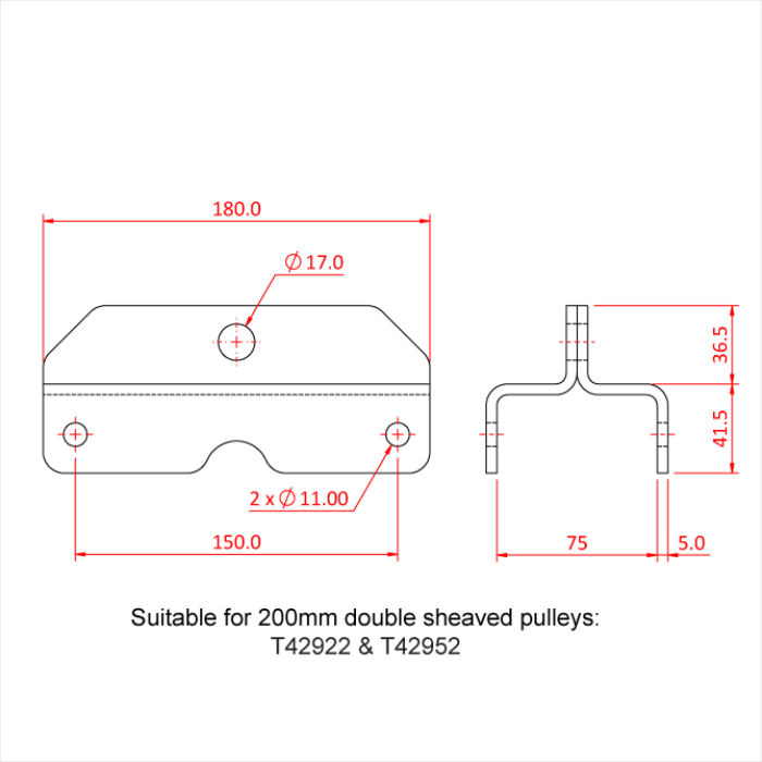 Support auvent pour double poulie charge lourde, 200mm