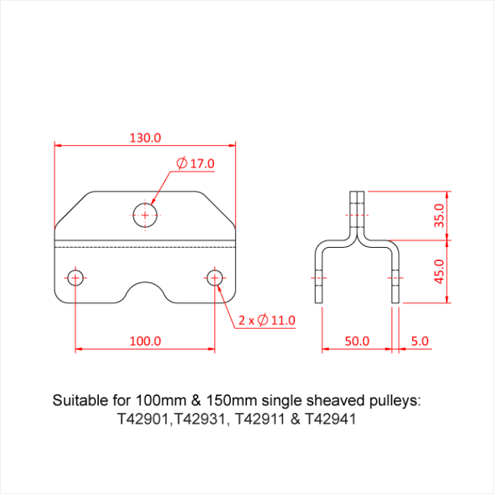 Support auvent pour simple poulie charge lourde, 100mm & 150mm