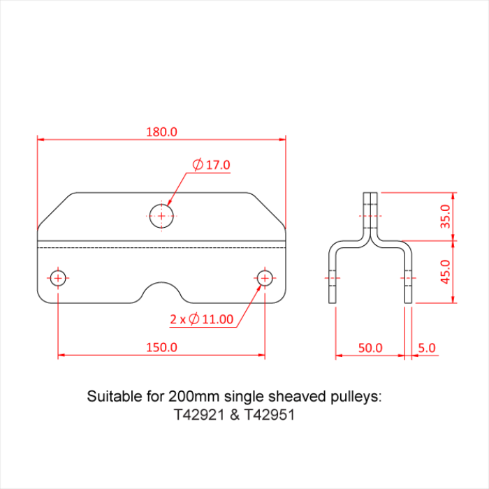 Support auvent pour simple poulie charge lourde, 200mm