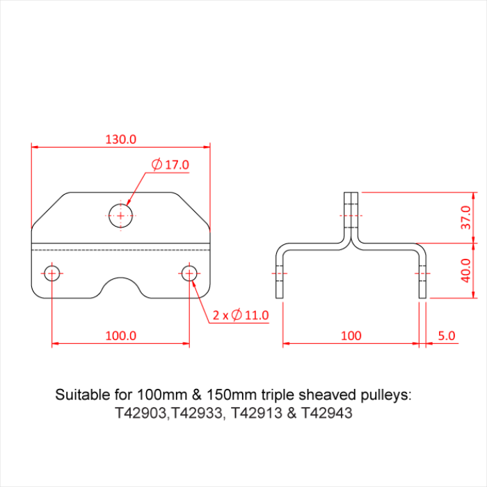 Support auvent pour triple poulie charge lourde, 100mm & 150mm