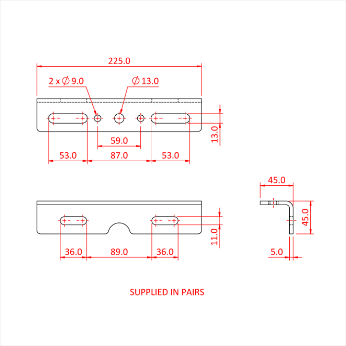 Equerre 250mm, 75-150mm, pour poulie etc. (la paire), CMU 600kg