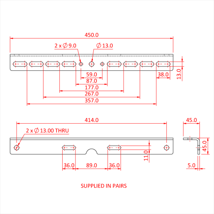Equerre 450mm, 150-300mm, pour poulie etc. (la paire), CMU 600kg