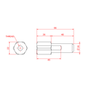 Spigot 16mm court à pas de vis M10, aluminium