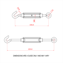 Tendeur avec crochet et œillet M8 x 125mm, 130kg