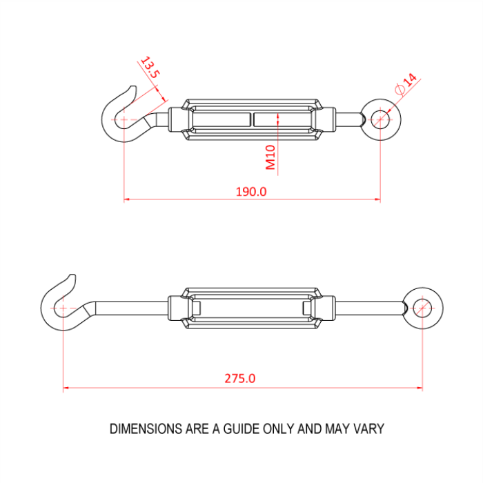 Tendeur avec crochet et œillet M10 x 150mm, 440kg