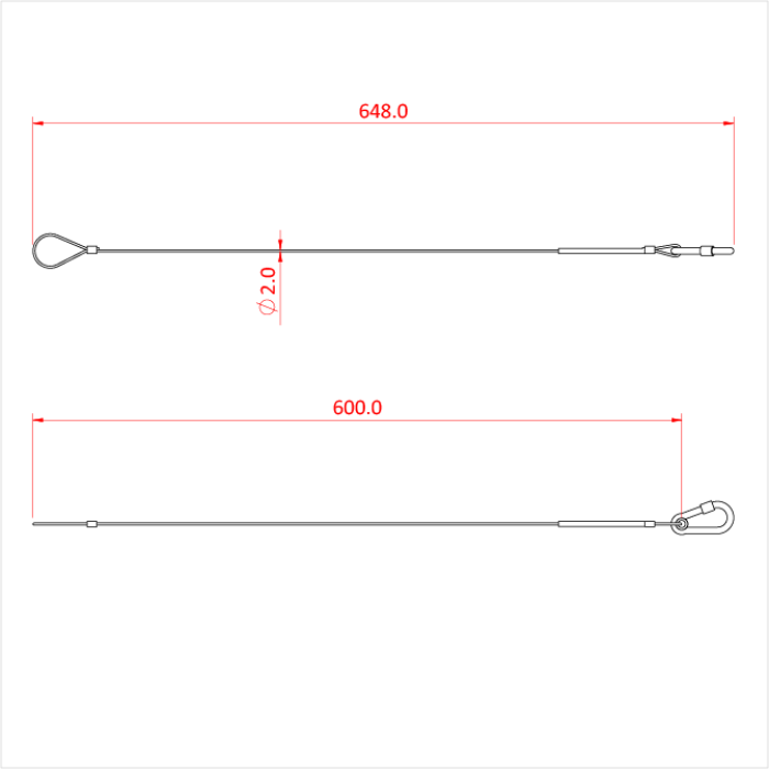Elingue de sécurité  60cm, 2mm, mousqueton à vis, CMU 20kg , noir