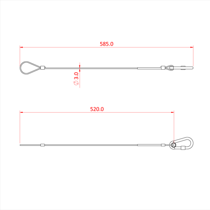 Elingue de sécurité  60cm, 3mm, mousqueton à vis M6x60, CMU 25kg