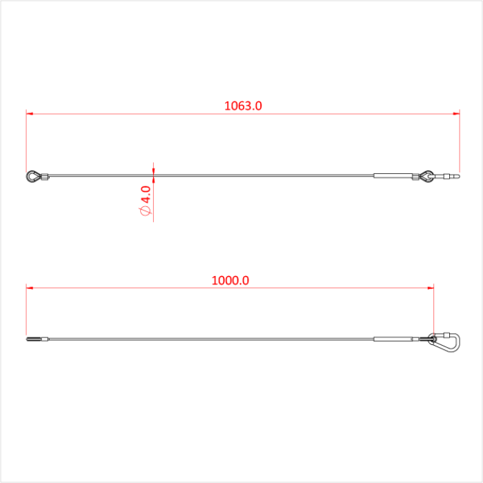 Elingue de sécurité 100cm, 4mm, mousqueton M8, CMU 36kg, noir