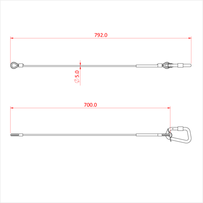 Elingue de sécurité  70cm, 5mm, version BBC, CMU 75kg, noir