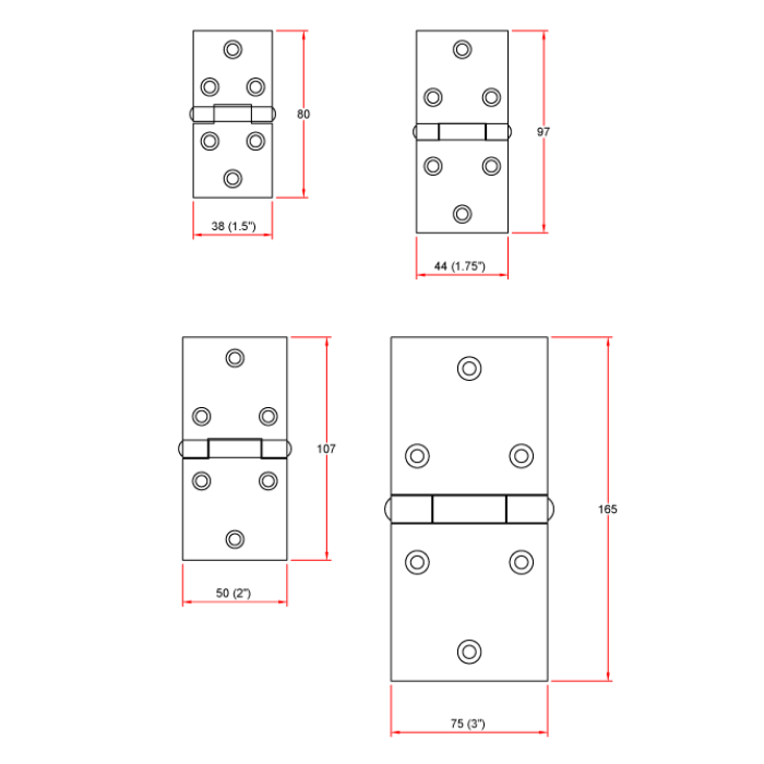 Charnière 1.50", rabat arrière