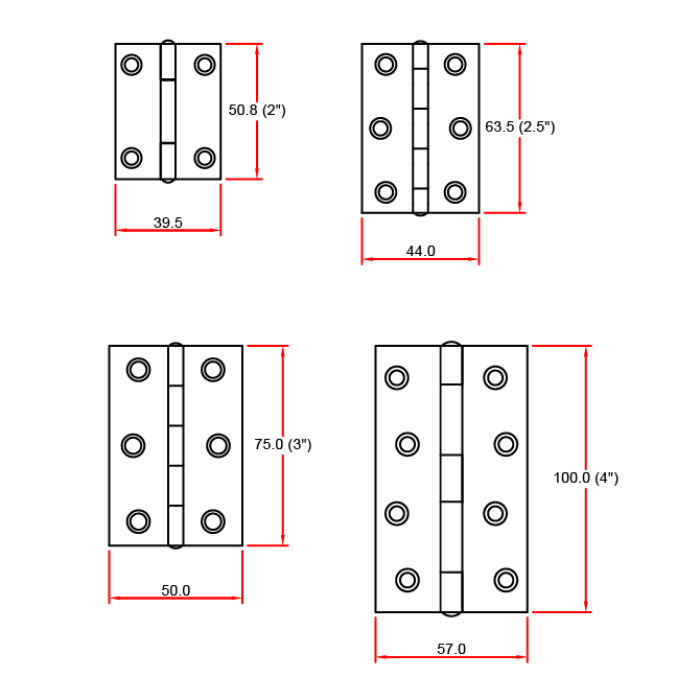 Charnière 3.0", bout à bout