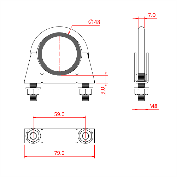 Boulon en U 48mm avec selle