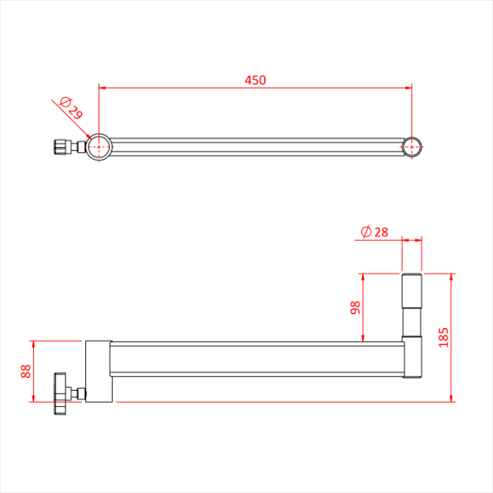 Bras déporté JUNIOR sur spigot 28mm avec récepteur pour spigot 28mm