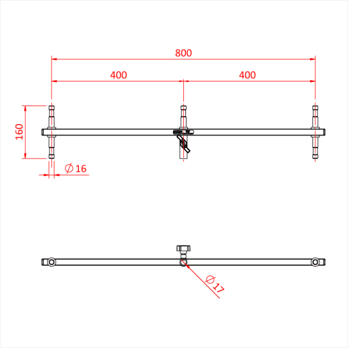 Barre en T BABY HEADER avec récepteur 17mm et 5 spigots 16mm