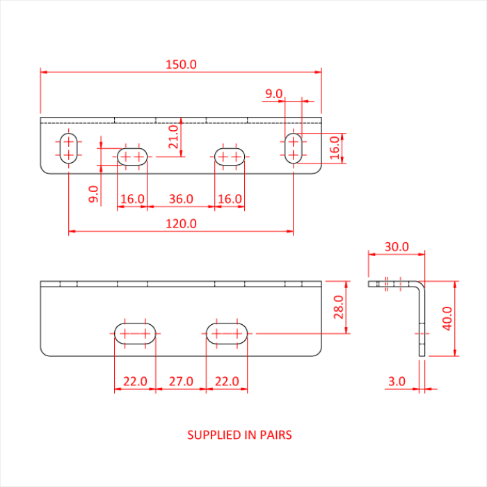 Equerre 150mm (B) avec boulon "U" pour poulie sur tube de 48-51mm, CMU 150kg (la paire)