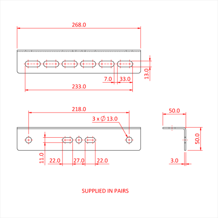 Equerre 270mm, 75-150mm, pour poulie etc. (la paire), CMU 150kg