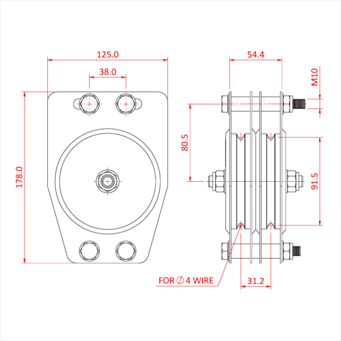 Poulie standard 100mm (double rainure) (pour câble)
